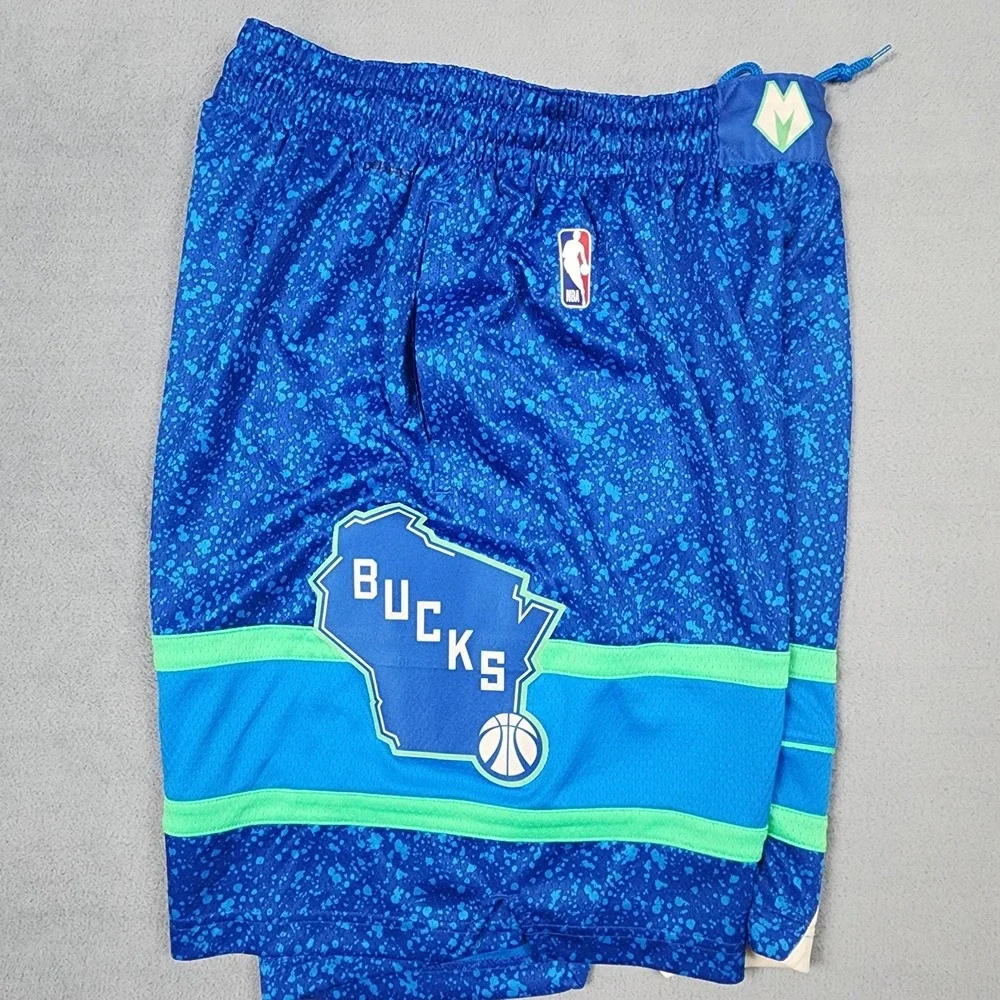 Nike NBA Authentic Milwaukee Bucks Shorts Mens 38 L City Edition Dri-Fit Blue